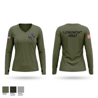 Womens Long Sleeve Vneck Shirt, Longmont SWAT, Police, Teamtime, Team time, sublimation, custom sports apparel, team uniforms, spirit wear, spiritwear, sports uniforms, custom shirts, team store, custom team store, fundraiser sports, apparel fundraiser