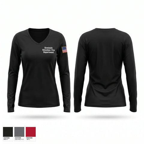 Womens Long Sleeve Vneck Shirt, Seminole Volunteer Fire Department, Fire Department, Teamtime, Team time, sublimation, custom sports apparel, team uniforms, spirit wear, spiritwear, sports uniforms, custom shirts, team store, custom team store, fundraiser sports, apparel fundraiser