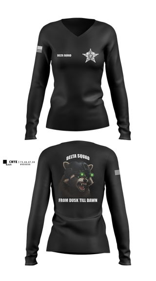 Womens Long Sleeve Vneck Shirt, Delta Squad, , Teamtime, Team time, sublimation, custom sports apparel, team uniforms, spirit wear, spiritwear, sports uniforms, custom shirts, team store, custom team store, fundraiser sports, apparel fundraiser