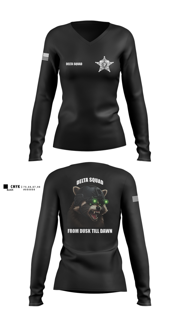 Womens Long Sleeve Vneck Shirt, Delta Squad, , Teamtime, Team time, sublimation, custom sports apparel, team uniforms, spirit wear, spiritwear, sports uniforms, custom shirts, team store, custom team store, fundraiser sports, apparel fundraiser