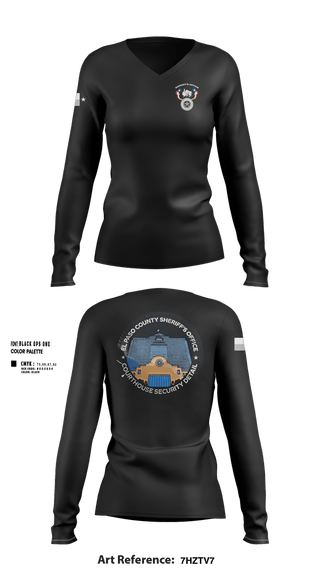 Womens Long Sleeve Vneck Shirt, El Paso County Sheriff’s Office/Courthouse Security section, Police, Teamtime, Team time, sublimation, custom sports apparel, team uniforms, spirit wear, spiritwear, sports uniforms, custom shirts, team store, custom team store, fundraiser sports, apparel fundraiser
