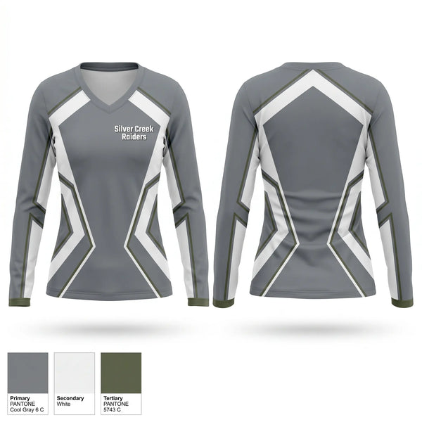 Womens Long Sleeve Vneck Shirt, Silver Creek Raiders, Tennis, Teamtime, Team time, sublimation, custom sports apparel, team uniforms, spirit wear, spiritwear, sports uniforms, custom shirts, team store, custom team store, fundraiser sports, apparel fundraiser