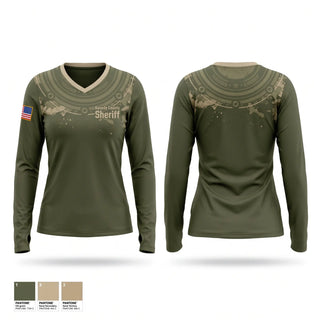 Womens Long Sleeve Vneck Shirt, Kenedy County Sheriff, Police, Teamtime, Team time, sublimation, custom sports apparel, team uniforms, spirit wear, spiritwear, sports uniforms, custom shirts, team store, custom team store, fundraiser sports, apparel fundraiser