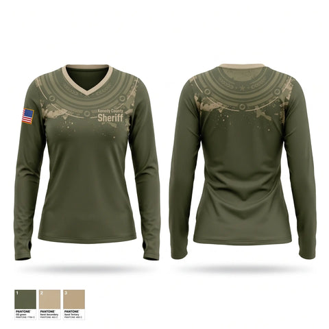 Womens Long Sleeve Vneck Shirt, Kenedy County Sheriff, Police, Teamtime, Team time, sublimation, custom sports apparel, team uniforms, spirit wear, spiritwear, sports uniforms, custom shirts, team store, custom team store, fundraiser sports, apparel fundraiser