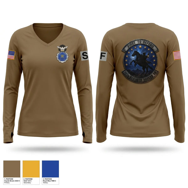 Womens Long Sleeve Vneck Shirt, 102D SFS, Air Force, Teamtime, Team time, sublimation, custom sports apparel, team uniforms, spirit wear, spiritwear, sports uniforms, custom shirts, team store, custom team store, fundraiser sports, apparel fundraiser