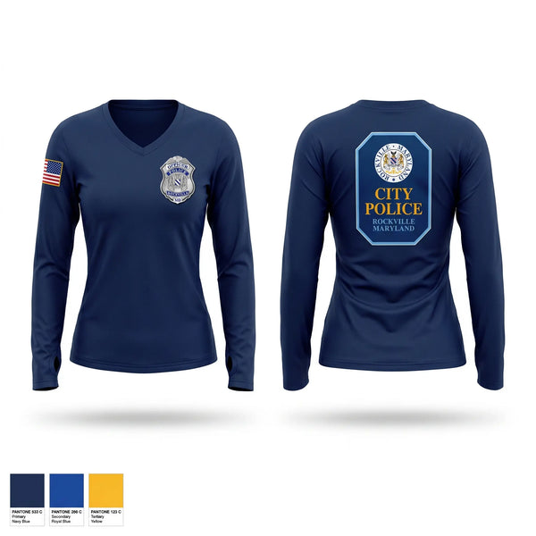 Womens Long Sleeve Vneck Shirt, Rockville City Police, Police, Teamtime, Team time, sublimation, custom sports apparel, team uniforms, spirit wear, spiritwear, sports uniforms, custom shirts, team store, custom team store, fundraiser sports, apparel fundraiser
