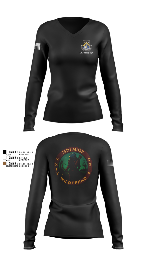 Womens Long Sleeve Vneck Shirt, 24th MDSB, Army, Teamtime, Team time, sublimation, custom sports apparel, team uniforms, spirit wear, spiritwear, sports uniforms, custom shirts, team store, custom team store, fundraiser sports, apparel fundraiser