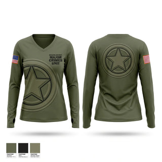 Womens Long Sleeve Vneck Shirt, Shasta County Major Crimes Unit, Police, Teamtime, Team time, sublimation, custom sports apparel, team uniforms, spirit wear, spiritwear, sports uniforms, custom shirts, team store, custom team store, fundraiser sports, apparel fundraiser