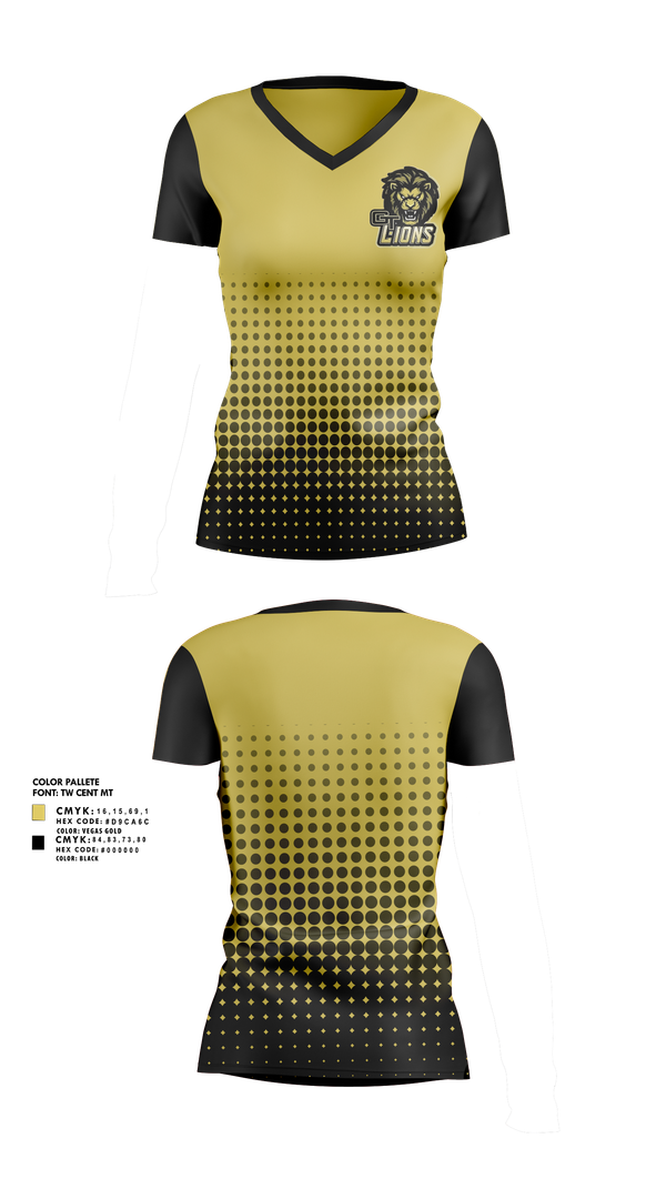 Womens Short Sleeve Vneck Shirt, Gt lions, , Teamtime, Team time, sublimation, custom sports apparel, team uniforms, spirit wear, spiritwear, sports uniforms, custom shirts, team store, custom team store, fundraiser sports, apparel fundraiser