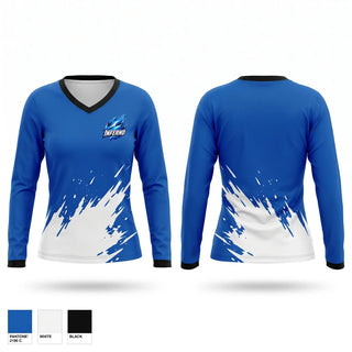 Womens Long Sleeve Vneck Shirt, Inferno, Softball, Teamtime, Team time, sublimation, custom sports apparel, team uniforms, spirit wear, spiritwear, sports uniforms, custom shirts, team store, custom team store, fundraiser sports, apparel fundraiser