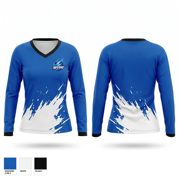 Womens Long Sleeve Vneck Shirt, Inferno, Softball, Teamtime, Team time, sublimation, custom sports apparel, team uniforms, spirit wear, spiritwear, sports uniforms, custom shirts, team store, custom team store, fundraiser sports, apparel fundraiser