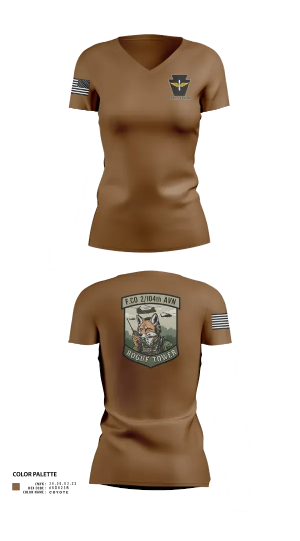 Womens Short Sleeve Vneck Shirt, Fox company 2/104th avn, National Guard, Teamtime, Team time, sublimation, custom sports apparel, team uniforms, spirit wear, spiritwear, sports uniforms, custom shirts, team store, custom team store, fundraiser sports, apparel fundraiser