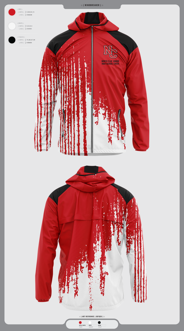 Windbreaker, North Clay Junior High School Cheer, Cheer, Teamtime, Team time, sublimation, custom sports apparel, team uniforms, spirit wear, spiritwear, sports uniforms, custom shirts, team store, custom team store, fundraiser sports, apparel fundraiser