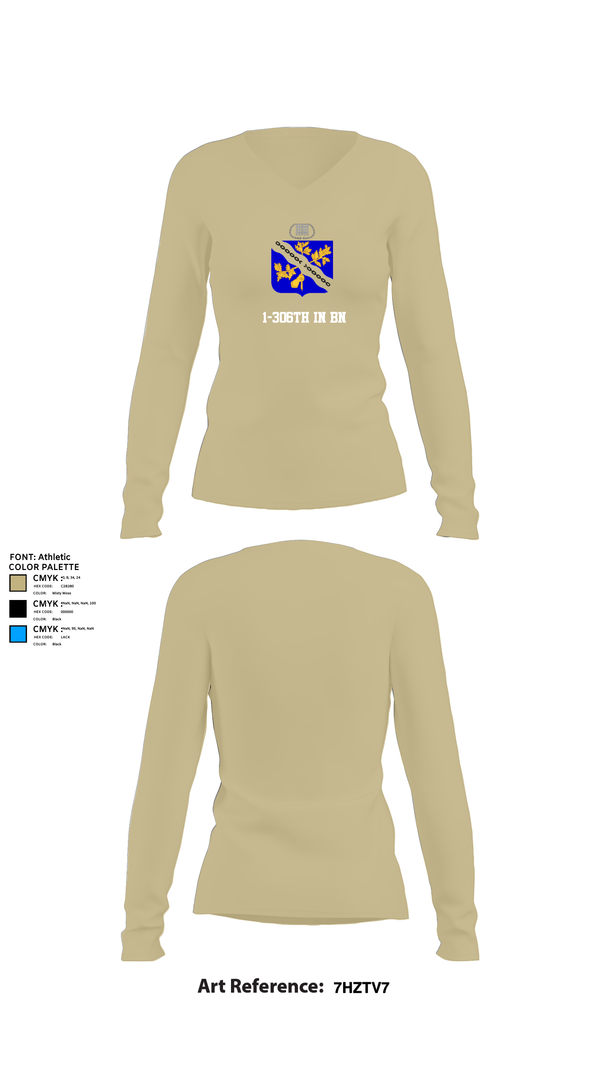 Womens Long Sleeve Vneck Shirt, 1-306th IN BN, , Teamtime, Team time, sublimation, custom sports apparel, team uniforms, spirit wear, spiritwear, sports uniforms, custom shirts, team store, custom team store, fundraiser sports, apparel fundraiser