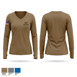 Womens Long Sleeve Vneck Shirt, HHC, DCPH-A, Army, Teamtime, Team time, sublimation, custom sports apparel, team uniforms, spirit wear, spiritwear, sports uniforms, custom shirts, team store, custom team store, fundraiser sports, apparel fundraiser
