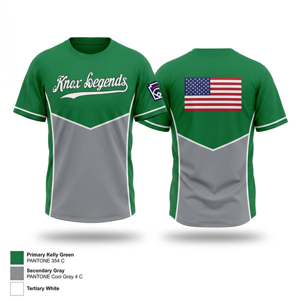 Soft Poly Tee Cotton Like Feel, Knox Legends, Baseball, Teamtime, Team time, sublimation, custom sports apparel, team uniforms, spirit wear, spiritwear, sports uniforms, custom shirts, team store, custom team store, fundraiser sports, apparel fundraiser