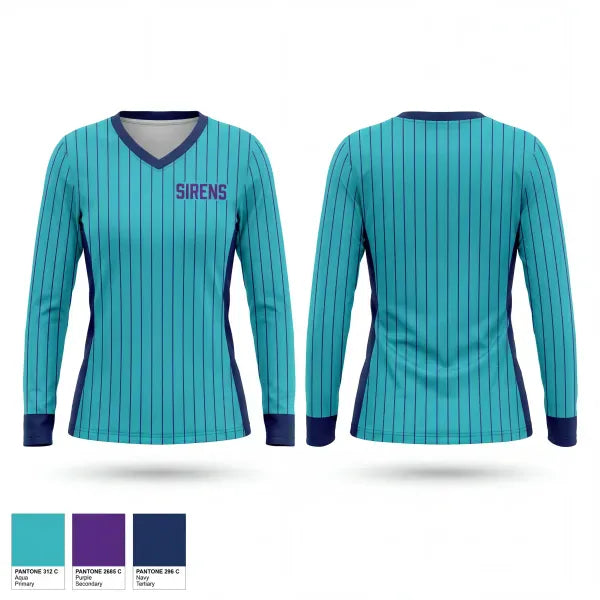 Womens Long Sleeve Vneck Shirt, Sirens, Softball, Teamtime, Team time, sublimation, custom sports apparel, team uniforms, spirit wear, spiritwear, sports uniforms, custom shirts, team store, custom team store, fundraiser sports, apparel fundraiser