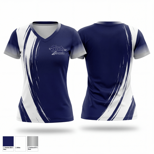 Womens Short Sleeve Vneck Shirt, Rim Scots, Cheer, Teamtime, Team time, sublimation, custom sports apparel, team uniforms, spirit wear, spiritwear, sports uniforms, custom shirts, team store, custom team store, fundraiser sports, apparel fundraiser