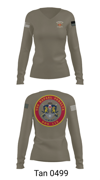 Womens Long Sleeve Vneck Shirt, USS Rafael Peralta DDG 115, Navy, Teamtime, Team time, sublimation, custom sports apparel, team uniforms, spirit wear, spiritwear, sports uniforms, custom shirts, team store, custom team store, fundraiser sports, apparel fundraiser