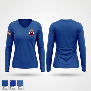 Womens Long Sleeve Vneck Shirt, Montrose Helitack, Fire Department, Teamtime, Team time, sublimation, custom sports apparel, team uniforms, spirit wear, spiritwear, sports uniforms, custom shirts, team store, custom team store, fundraiser sports, apparel fundraiser