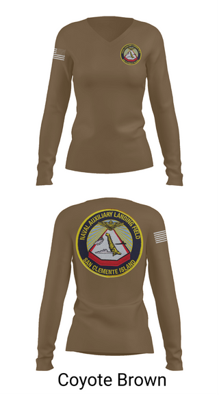 Womens Long Sleeve Vneck Shirt, NAVAL AUXILIARY LANDING FIELD SAN CLEMENTE ISLAND, Navy, Teamtime, Team time, sublimation, custom sports apparel, team uniforms, spirit wear, spiritwear, sports uniforms, custom shirts, team store, custom team store, fundraiser sports, apparel fundraiser