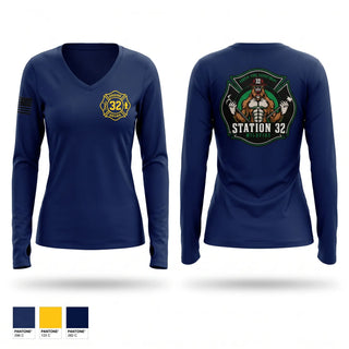 Womens Long Sleeve Vneck Shirt, Engine 32, Fire Department, Teamtime, Team time, sublimation, custom sports apparel, team uniforms, spirit wear, spiritwear, sports uniforms, custom shirts, team store, custom team store, fundraiser sports, apparel fundraiser