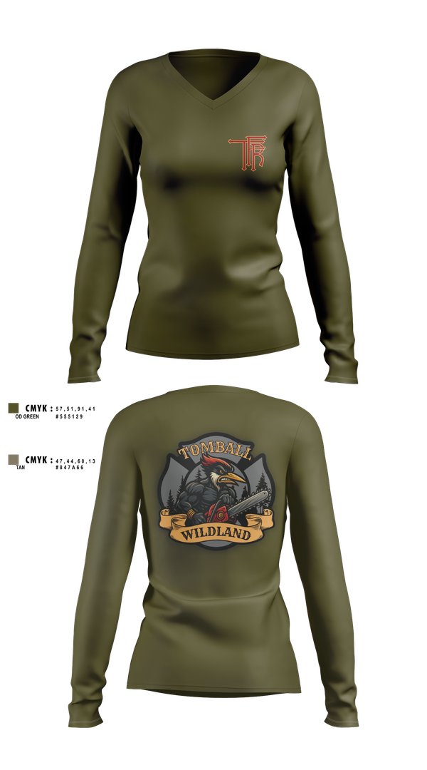 Womens Long Sleeve Vneck Shirt, Tomball Wildland, , Teamtime, Team time, sublimation, custom sports apparel, team uniforms, spirit wear, spiritwear, sports uniforms, custom shirts, team store, custom team store, fundraiser sports, apparel fundraiser