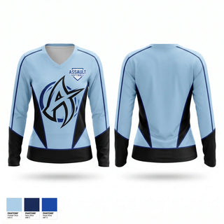 Womens Long Sleeve Vneck Shirt, Assault, Softball, Teamtime, Team time, sublimation, custom sports apparel, team uniforms, spirit wear, spiritwear, sports uniforms, custom shirts, team store, custom team store, fundraiser sports, apparel fundraiser