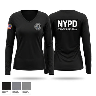 Womens Long Sleeve Vneck Shirt, NYPD CUAS-Team, Police, Teamtime, Team time, sublimation, custom sports apparel, team uniforms, spirit wear, spiritwear, sports uniforms, custom shirts, team store, custom team store, fundraiser sports, apparel fundraiser