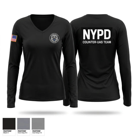 Womens Long Sleeve Vneck Shirt, NYPD CUAS-Team, Police, Teamtime, Team time, sublimation, custom sports apparel, team uniforms, spirit wear, spiritwear, sports uniforms, custom shirts, team store, custom team store, fundraiser sports, apparel fundraiser