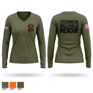 Womens Long Sleeve Vneck Shirt, Wellsville Technical Rescue Team, EMS/EMT, Teamtime, Team time, sublimation, custom sports apparel, team uniforms, spirit wear, spiritwear, sports uniforms, custom shirts, team store, custom team store, fundraiser sports, apparel fundraiser