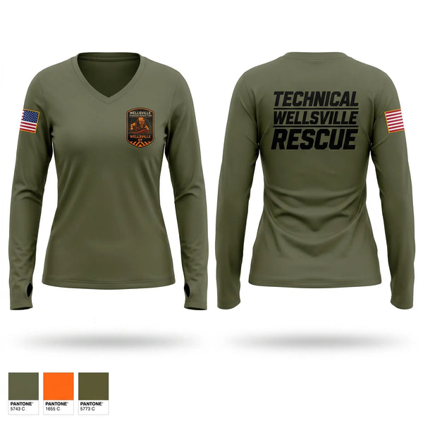Womens Long Sleeve Vneck Shirt, Wellsville Technical Rescue Team, EMS/EMT, Teamtime, Team time, sublimation, custom sports apparel, team uniforms, spirit wear, spiritwear, sports uniforms, custom shirts, team store, custom team store, fundraiser sports, apparel fundraiser