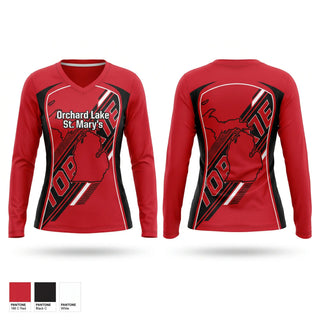 Womens Long Sleeve Vneck Shirt, Orchard Lake St. Mary's, Cross Country, Teamtime, Team time, sublimation, custom sports apparel, team uniforms, spirit wear, spiritwear, sports uniforms, custom shirts, team store, custom team store, fundraiser sports, apparel fundraiser