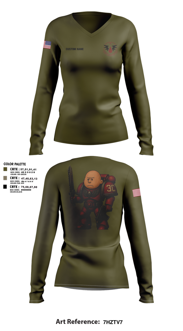 Womens Long Sleeve Vneck Shirt, CCo, 1-508PIR (OG), Army, Teamtime, Team time, sublimation, custom sports apparel, team uniforms, spirit wear, spiritwear, sports uniforms, custom shirts, team store, custom team store, fundraiser sports, apparel fundraiser