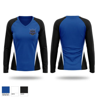 Womens Long Sleeve Vneck Shirt, Royals, Baseball, Teamtime, Team time, sublimation, custom sports apparel, team uniforms, spirit wear, spiritwear, sports uniforms, custom shirts, team store, custom team store, fundraiser sports, apparel fundraiser