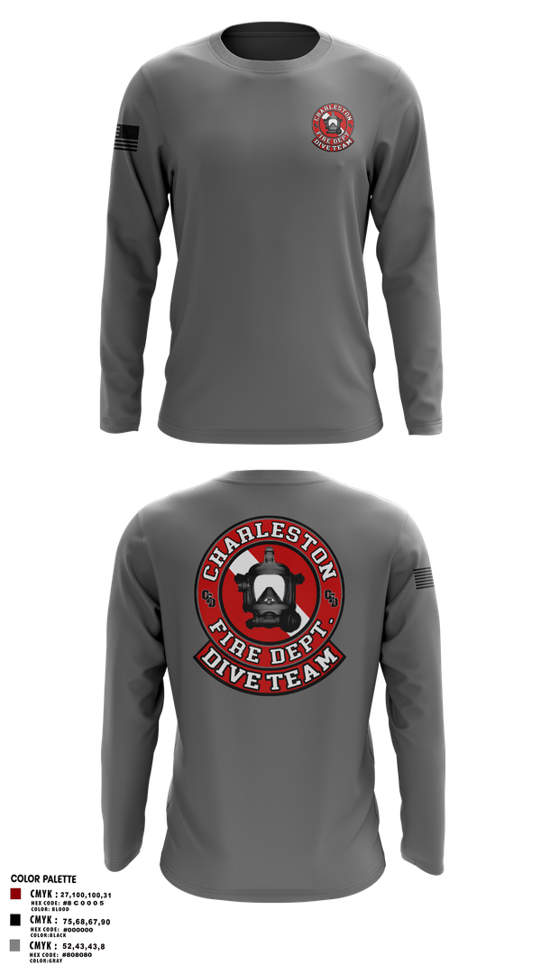 Long Sleeve Performance Shirt, Charleston Fire Dept Dive Team, Fire Department, Teamtime, Team time, sublimation, custom sports apparel, team uniforms, spirit wear, spiritwear, sports uniforms, custom shirts, team store, custom team store, fundraiser sports, apparel fundraiser