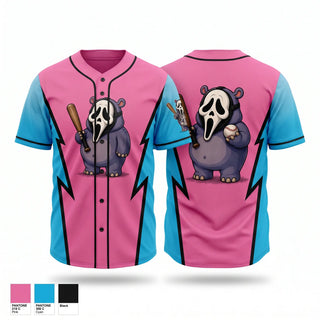Full Button Baseball Jersey, Halloween hippos, Baseball, Teamtime, Team time, sublimation, custom sports apparel, team uniforms, spirit wear, spiritwear, sports uniforms, custom shirts, team store, custom team store, fundraiser sports, apparel fundraiser