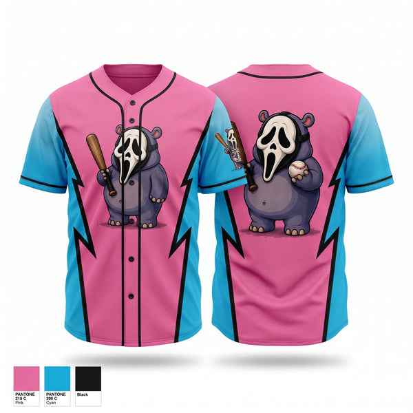 Full Button Baseball Jersey, Halloween hippos, Baseball, Teamtime, Team time, sublimation, custom sports apparel, team uniforms, spirit wear, spiritwear, sports uniforms, custom shirts, team store, custom team store, fundraiser sports, apparel fundraiser