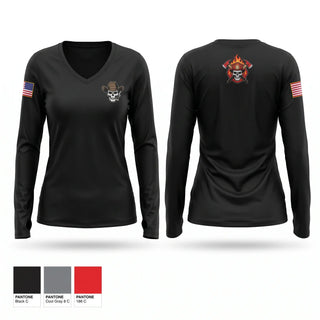 Womens Long Sleeve Vneck Shirt, Outlaws, Fire Department, Teamtime, Team time, sublimation, custom sports apparel, team uniforms, spirit wear, spiritwear, sports uniforms, custom shirts, team store, custom team store, fundraiser sports, apparel fundraiser