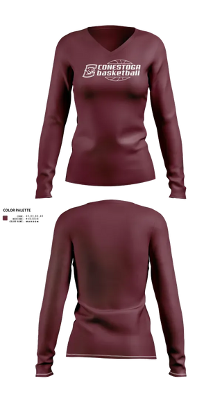Womens Long Sleeve Vneck Shirt, Conestoga, Women's Basketball, Teamtime, Team time, sublimation, custom sports apparel, team uniforms, spirit wear, spiritwear, sports uniforms, custom shirts, team store, custom team store, fundraiser sports, apparel fundraiser