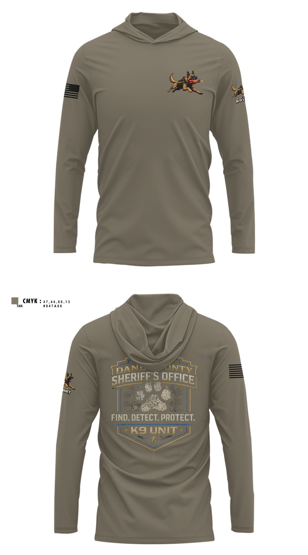 Long Sleeve Hooded Sun Shirt, Dane County K9, Police, Teamtime, Team time, sublimation, custom sports apparel, team uniforms, spirit wear, spiritwear, sports uniforms, custom shirts, team store, custom team store, fundraiser sports, apparel fundraiser
