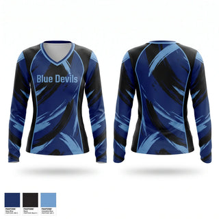 Womens Long Sleeve Vneck Shirt, Blue Devils, Baseball, Teamtime, Team time, sublimation, custom sports apparel, team uniforms, spirit wear, spiritwear, sports uniforms, custom shirts, team store, custom team store, fundraiser sports, apparel fundraiser