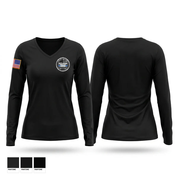 Womens Long Sleeve Vneck Shirt, Boylston PD, Police, Teamtime, Team time, sublimation, custom sports apparel, team uniforms, spirit wear, spiritwear, sports uniforms, custom shirts, team store, custom team store, fundraiser sports, apparel fundraiser