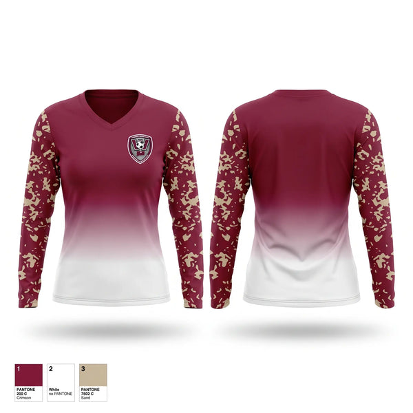 Womens Long Sleeve Vneck Shirt, Windsor Lady Warriors, Women's Soccer, Teamtime, Team time, sublimation, custom sports apparel, team uniforms, spirit wear, spiritwear, sports uniforms, custom shirts, team store, custom team store, fundraiser sports, apparel fundraiser