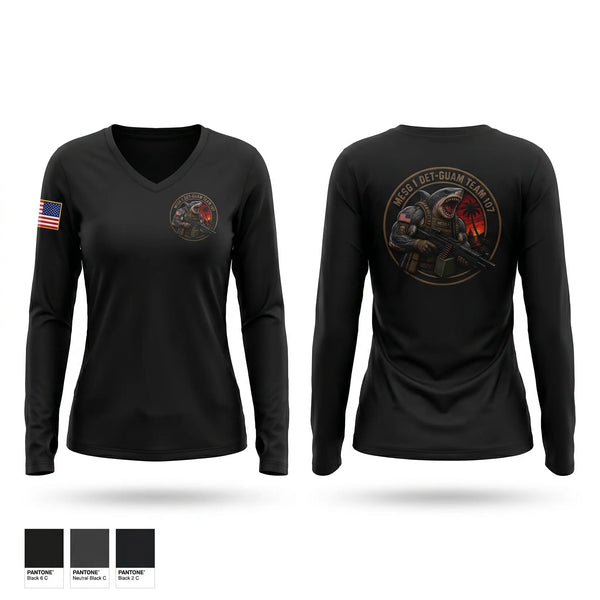 Womens Long Sleeve Vneck Shirt, MESG-1 DET GUAM TEAM 707, Navy, Teamtime, Team time, sublimation, custom sports apparel, team uniforms, spirit wear, spiritwear, sports uniforms, custom shirts, team store, custom team store, fundraiser sports, apparel fundraiser
