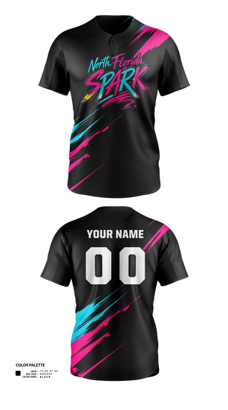 Two Button Softball Jersey, North Florida Spark, Softball, Teamtime, Team time, sublimation, custom sports apparel, team uniforms, spirit wear, spiritwear, sports uniforms, custom shirts, team store, custom team store, fundraiser sports, apparel fundraiser