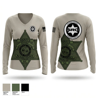 Womens Long Sleeve Vneck Shirt, PICKENS COUNTY SHERIFF'S OFFICE SRO, Police, Teamtime, Team time, sublimation, custom sports apparel, team uniforms, spirit wear, spiritwear, sports uniforms, custom shirts, team store, custom team store, fundraiser sports, apparel fundraiser