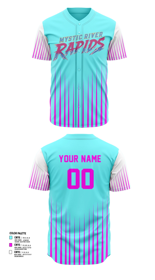 Full Button Baseball Jersey, Mystic River Rapids, Baseball, Teamtime, Team time, sublimation, custom sports apparel, team uniforms, spirit wear, spiritwear, sports uniforms, custom shirts, team store, custom team store, fundraiser sports, apparel fundraiser