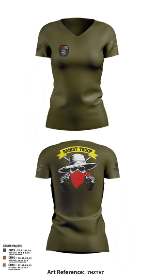 Womens Short Sleeve Vneck Shirt, 6-9 bandit troop, Army, Teamtime, Team time, sublimation, custom sports apparel, team uniforms, spirit wear, spiritwear, sports uniforms, custom shirts, team store, custom team store, fundraiser sports, apparel fundraiser