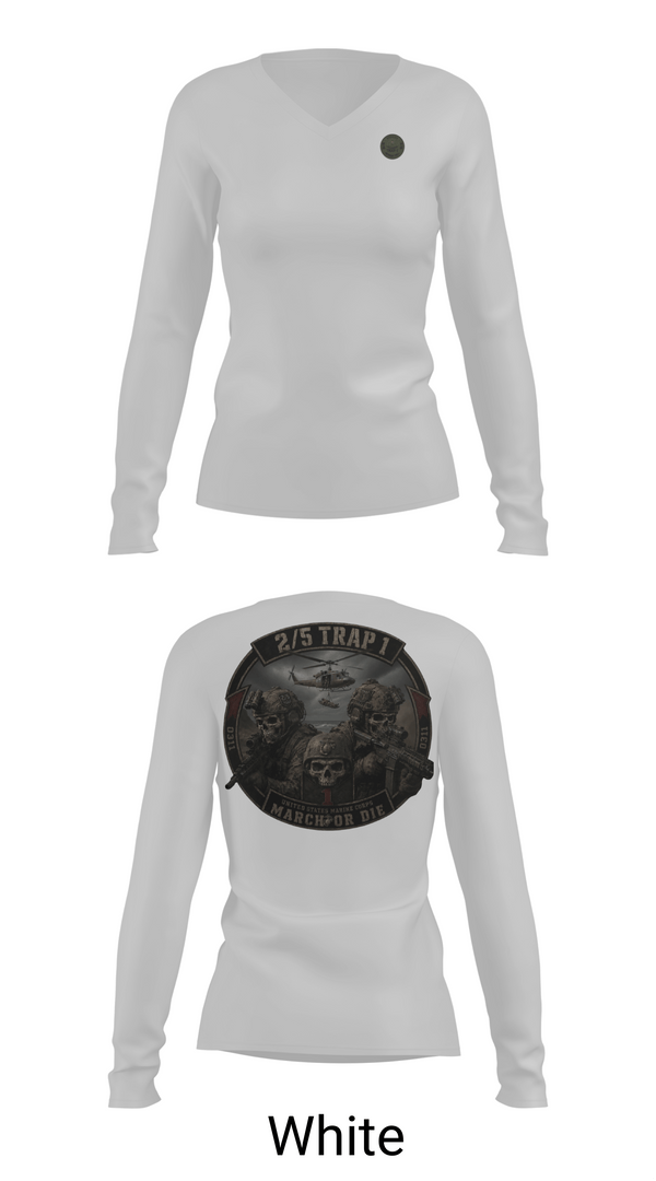 Womens Long Sleeve Vneck Shirt, 2/5 TRAP 1, Marines, Teamtime, Team time, sublimation, custom sports apparel, team uniforms, spirit wear, spiritwear, sports uniforms, custom shirts, team store, custom team store, fundraiser sports, apparel fundraiser